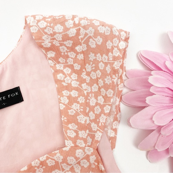 White Fox Boutique Fall Flowers Button Front Mini Dress Blush Pink Ditsy Floral - Picture 6 of 12
